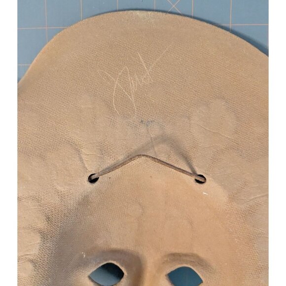 Handcrafted Terracotta Wall Mask Tribal Cactus Design Blue Accents - Picture 9 of 13